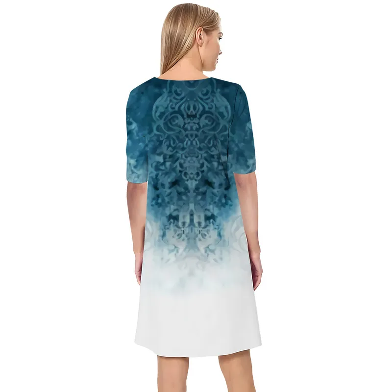 Femmes robe Vintage motif 3D imprimé col en v ample décontracté à manches courtes robe droite pour les robes féminines Style chinois 220616