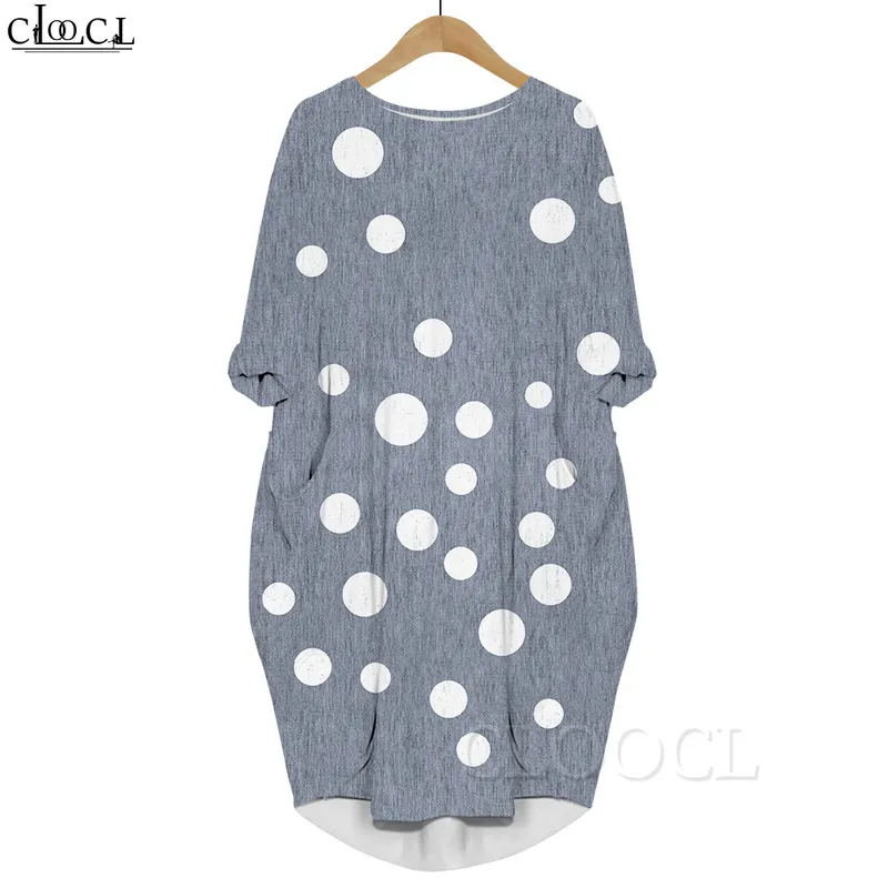 Women Starry Sea 3D Printed Dress Long Sleeve Gown Pocket Round Neck Dresses Fashion Summer Dresses Robe Loose Dress 220616