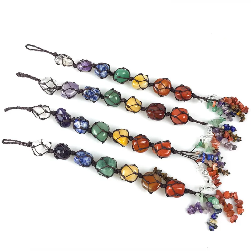 7 Chakra Natural Stones Tassel Pendant Car Hanging Reiki Crystal Healing Meditation Keychain Door Window Feng Shui Ornament Gift 220516