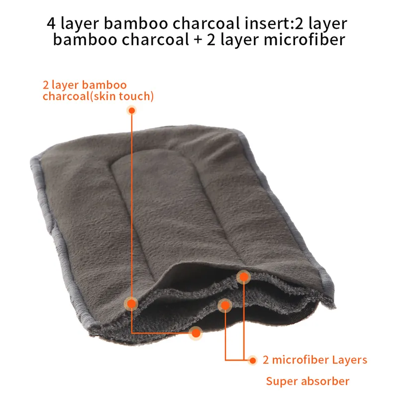 [Simfamily] 10 pièces qualité bébé couches bambou charbon doublure couche-culotte insertion pour couche-culotte en tissu lavable 4 couches 220512