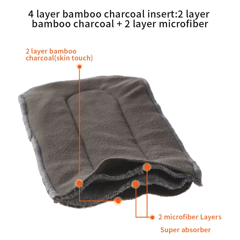 [simfamily]Quality Baby Nappies Bamboo Charcoal Liner nappy diaper Insert For Cloth Diaper Nappy Washable 4 Layers 220512