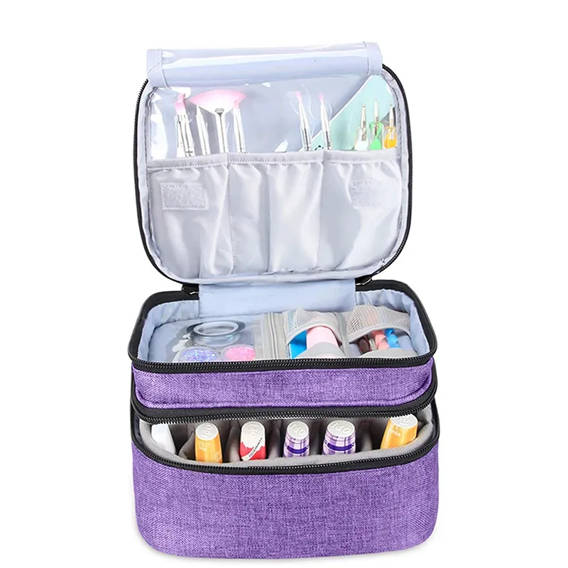 Storage Bag Nail Polish Portable 30 Bottles Storage Box Cosmetic Essential Oil Perfume Handbag Double-Layer Organizer Box Holder 220421