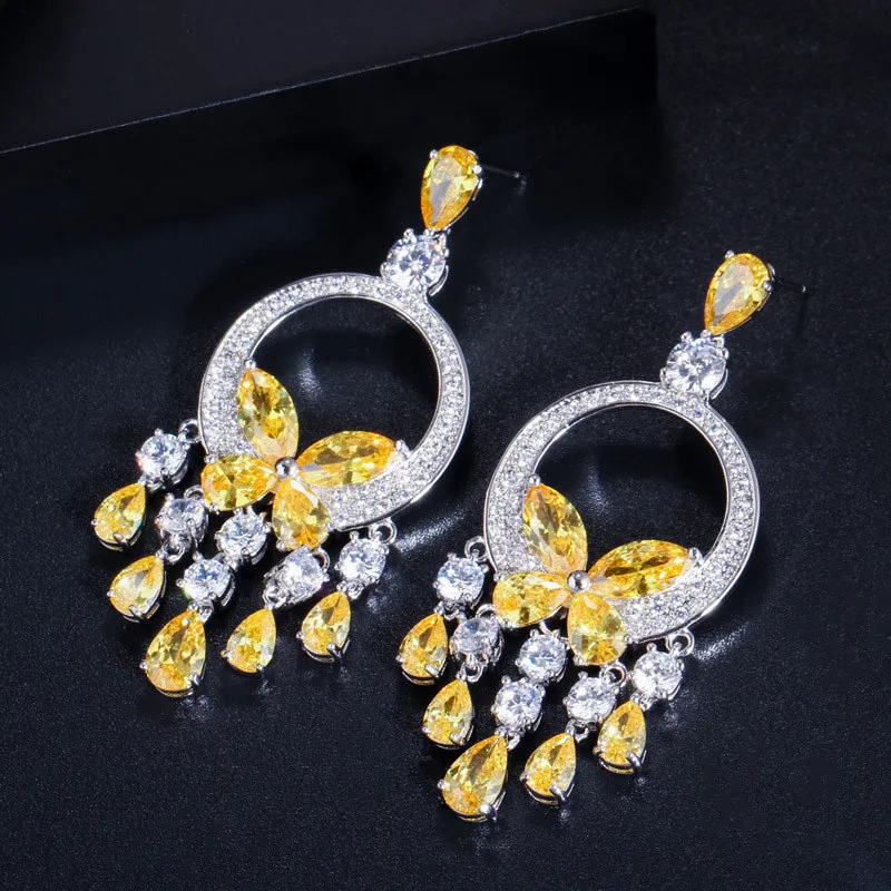 Fashion Sparkling Charm Smotl Butterfly Diamond Earring Designer Femme Yellow Red Aaa Cubic Zirconia Copper Bride Wedding Eng333h