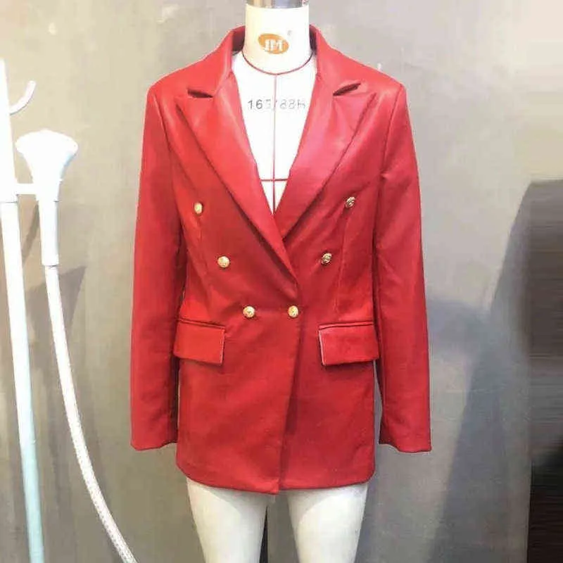 Kvinnors mode Slim Pu Suit Jacket Retro Lång ärmar Temperament Imitation Läder Kvinnor Fashion Vestidos Mujer L220725