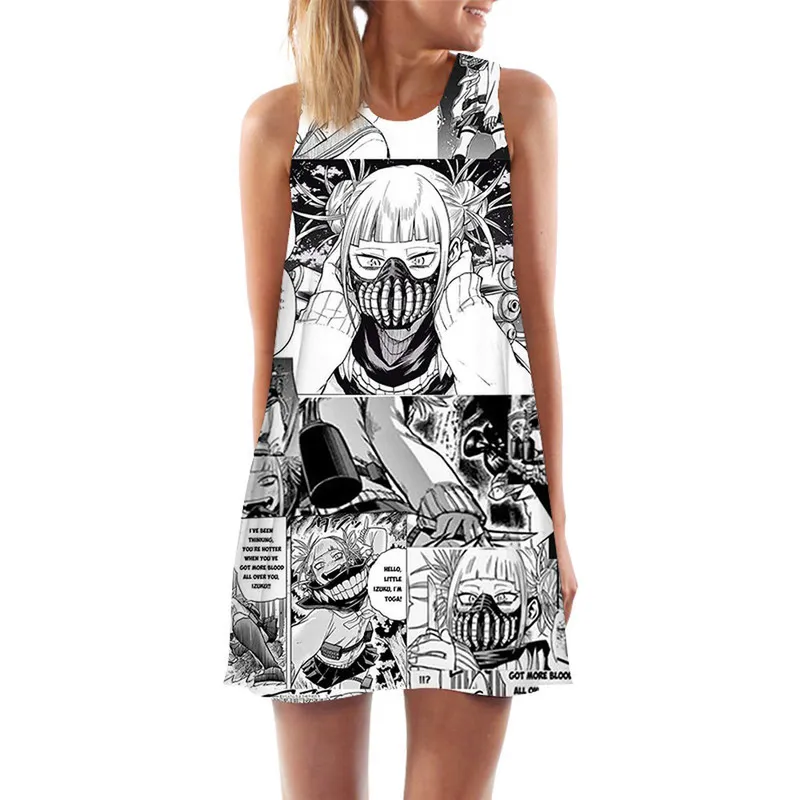 Dames tanktops jurk anime boku no hero academia himiko toga 3d print losse strandjurk mode korte vrouwelijke vestjurk w220617