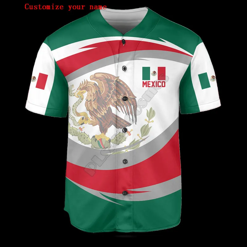 المكسيك نصف تخصيص اسمك قميص البيسبول جيرسي 3D المطبوعة الرجال عارضة s الهيب هوب قمم 220706