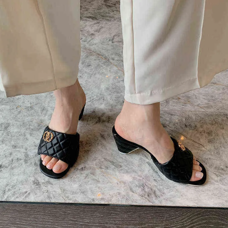 2022 Summer New Brand Women Slipper Fashion Diamond Design Ladies Elegant Sandal High Spike Heel Outdoor Dress Slides Flip Flops G220526