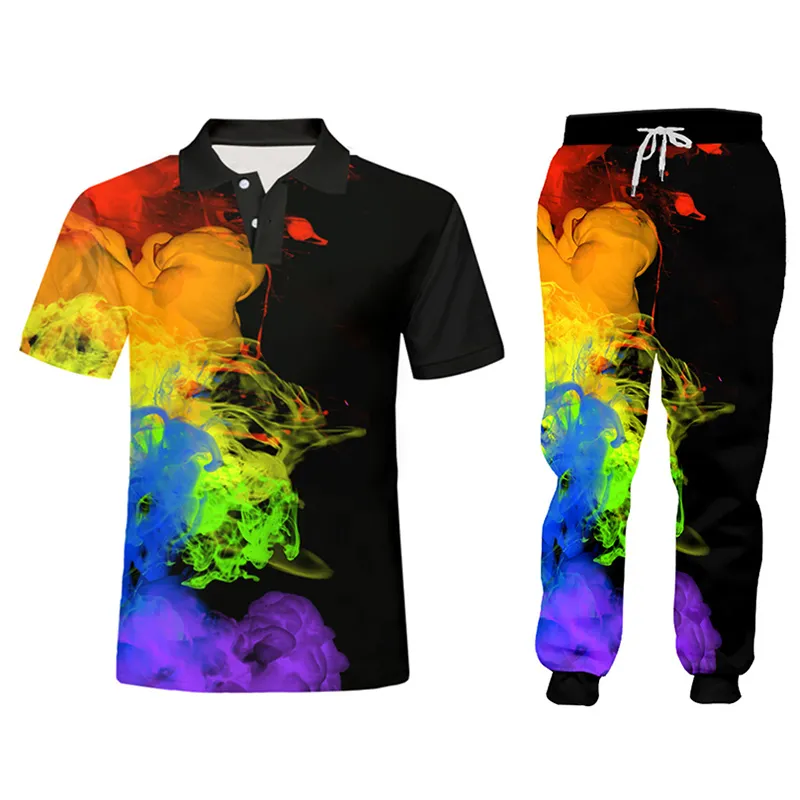 UJWI Colorful Smoke Tracksuit Men's Winter Jacket Hoodie Pant POLO 3D Custom Printing Suit Sports Large Size 5XL Sweatpants 220615