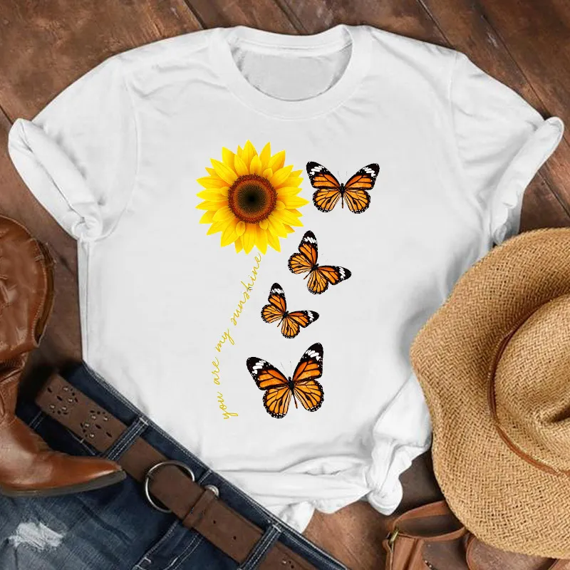 Mujeres señora dibujos animados mariposa floral elegante otoño otoño camisa ropa camiseta camiseta para mujer top femenino impresión camiseta gráfica 220526