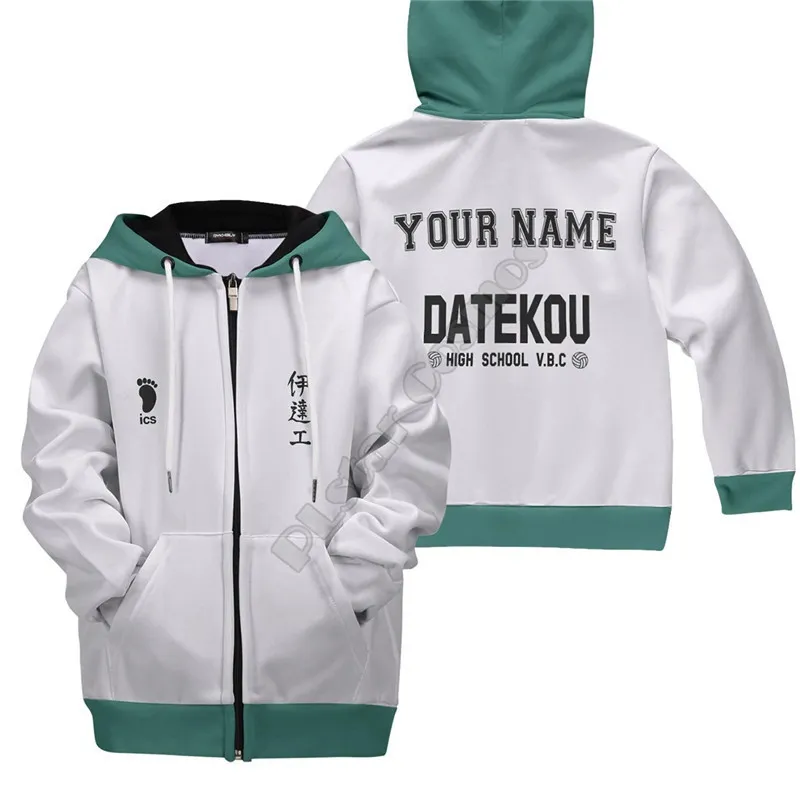 Custom noem maar Haikyuu Inarizaki Ibero Kids unisex Zip Hoodies 3D geprinte pullover cosplay kostuumjongen voor meisje 220704