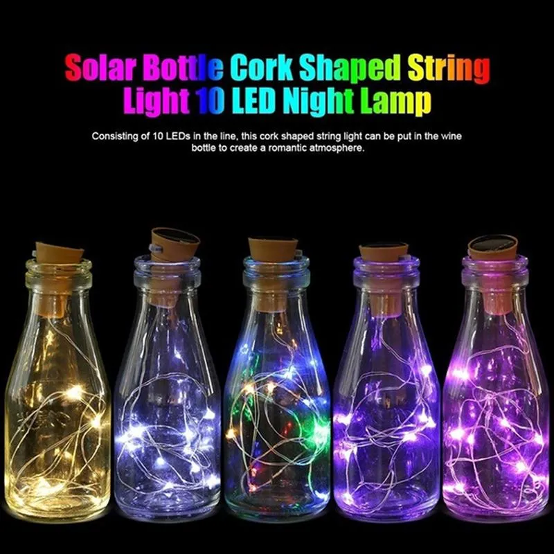 Cordes LED solaire alimenté bouteille de vin liège Festival guirlande lumineuse extérieure lumières fée 1M 2M en forme de fil de cuivre StringLED228V