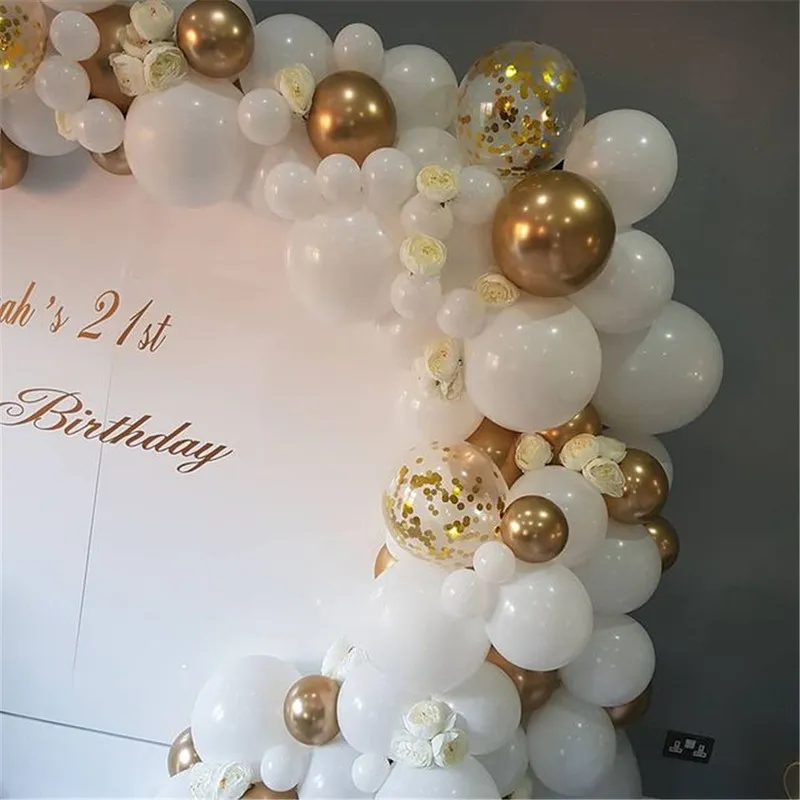 98 ADET Beyaz Balonlar Garland Arch Kiti Konfeti Metalik Altın Pastel Lateks Balon Bebek Duş Doğum Günü Mezuniyet Parti Dekorasyonu 220329