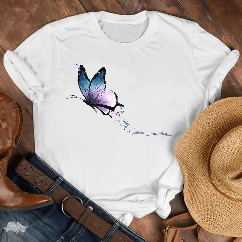 Donna Lady Cartoon Farfalla Floreale Elegante Autunno Autunno Camicia Abbigliamento Tshirt Tee Donna Top Donna Stampa T Maglietta grafica 220526