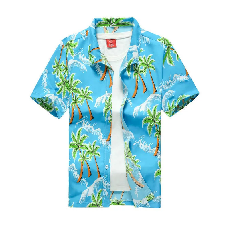 Camisas havaianas masculinas Moda Men Butão casual Botão Havaí Praia Praia curta Manga curta Blusa do topo seco M 5XL 220621