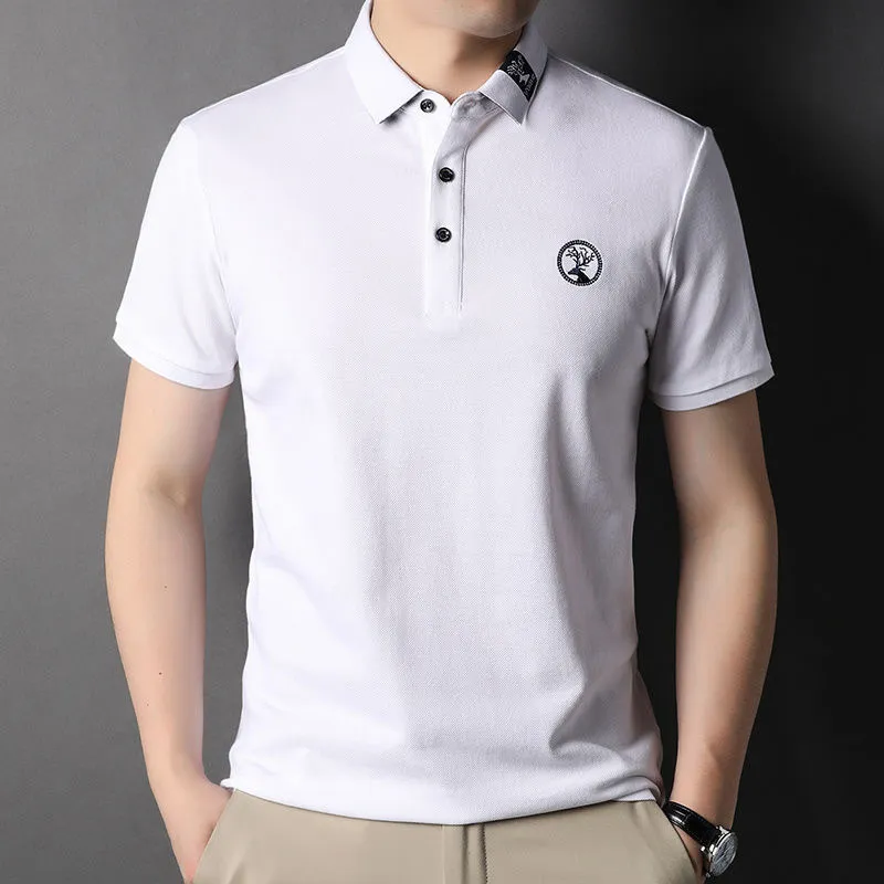 High-End-Poloshirt aus 100 % Baumwolle, kurzärmeliges Herren-T-Shirt mit Hirschkopf-Stickerei, Sommer-Revers, lockeres, lässiges Mode-Top 220524