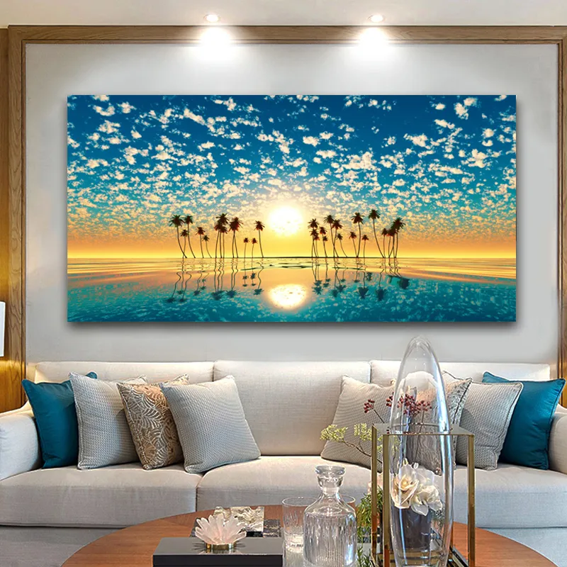 Canvas pintando paisagem pôsteres de parede de arte imagens para sala de estar árvore suporteset lake impressões de casa moderna nuvens de céu cuadros