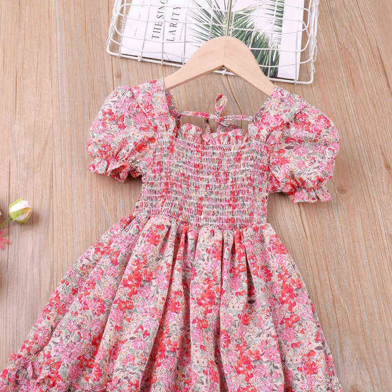 Baby Girl Summer Bohemia Dot Flower Dress Bambini Kids Girl Beach Wear Abiti Abiti 2 4 6 7 anni Vestiti bambini G220428