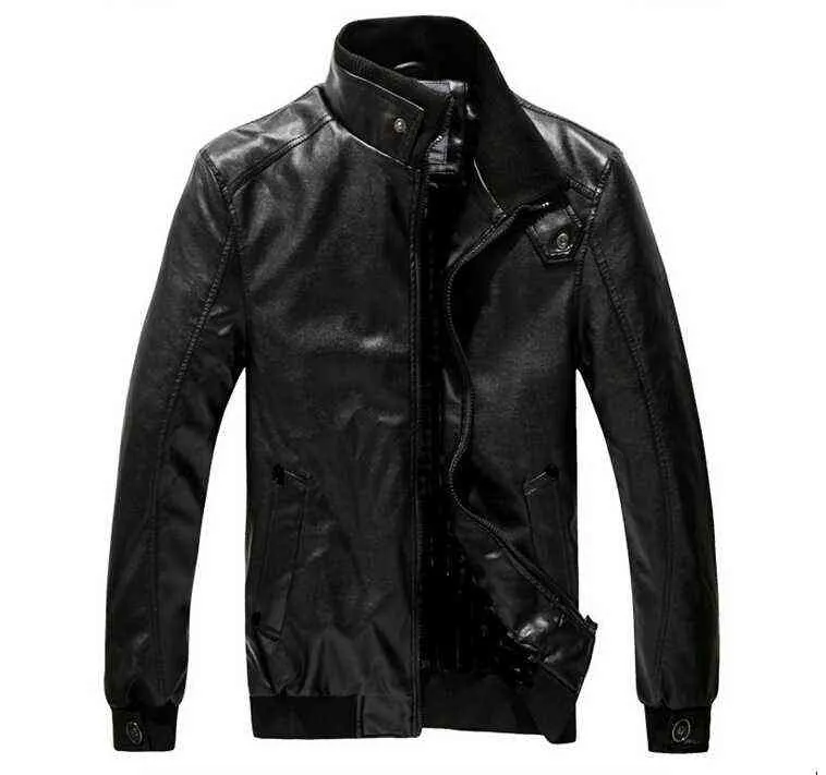 Automne Hiver Marron Veste En Cuir Hommes Oversize Faux Cuir Moto Veste Mâle Col Montant À Manches Longues Moto Biker Veste 3xl L220725