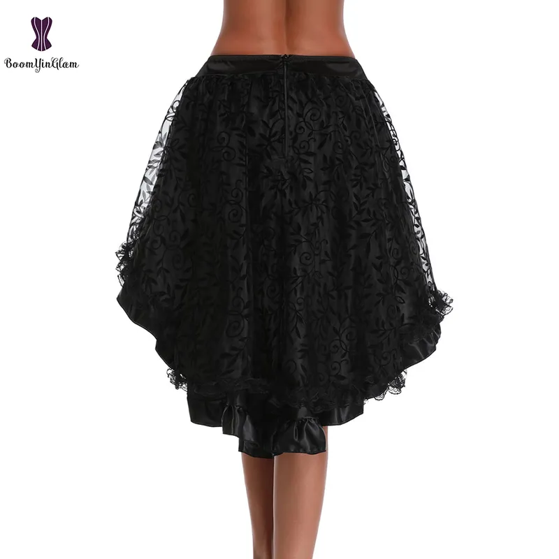 Plus Storlek Victorian Asymmetrisk Ruffled Satin Lace Trim Gothic Skirt Corset Vintage Steampunk 937 # 220401