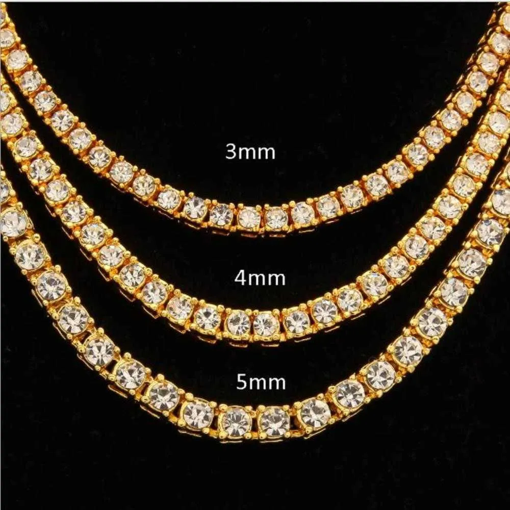 Hiphop 18k Gold Iced Out Diamant Kette Halskette CZ Tennis Halskette für Männer und Frauen198d