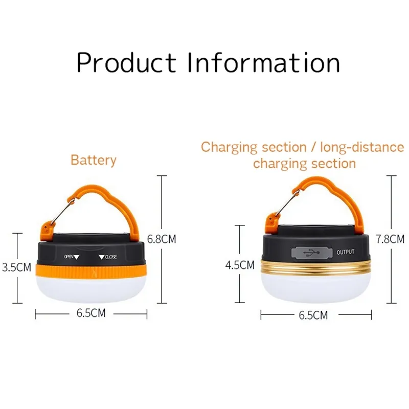 방수 휴대용 USB 충전 캠핑 LED 가벼운 야외 미니 텐트 자석이있는 휴대폰 용 비상 램프