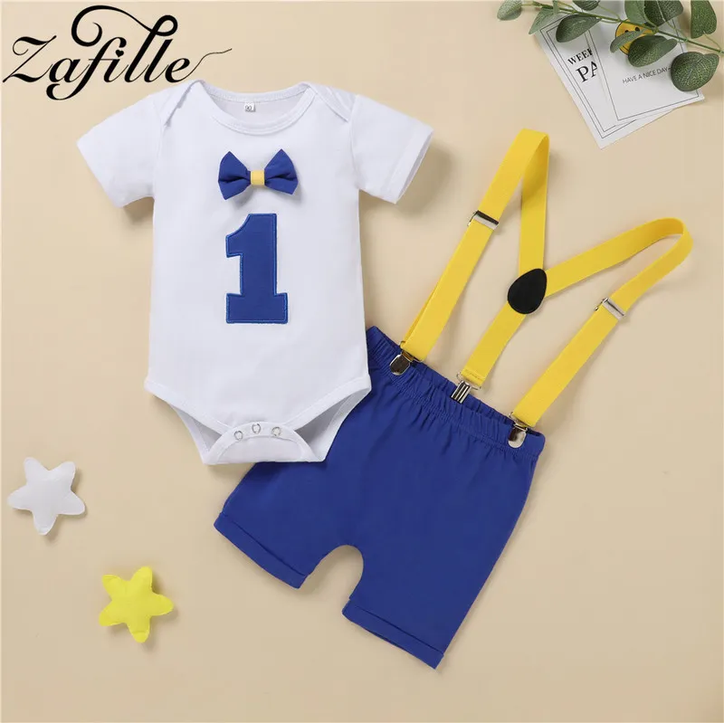 ZAFILLE My First Baby Boy Birthday Outfits Male born Clothes Sets Party Cake Smash Outfit For 220326