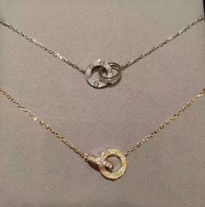 podwójny pierścień Naszyjnik Miłość Designer Naszyjniki pełne diamenty biżuteria dla kobiet mężczyzn Tytan Stalowe Łańcuchy Łańcuchy