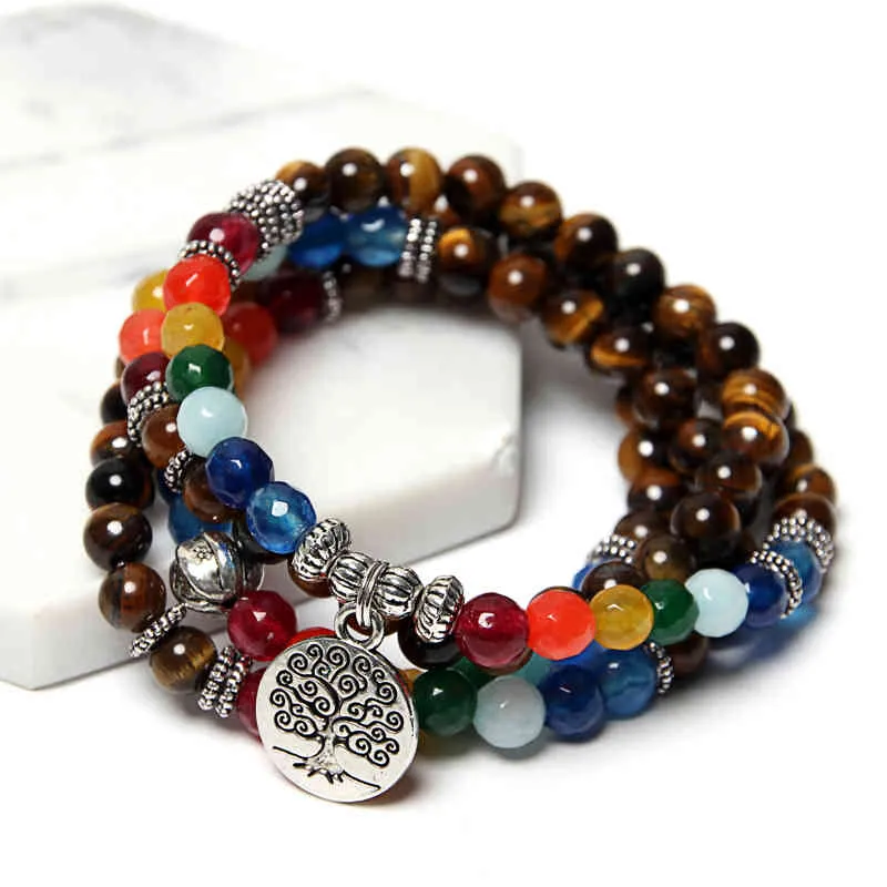 Napoln Tree of Life Multilayer Armband Kralen 108 Mala Yoga Natuursteen Dames Druppel Armbanden voor Mannen