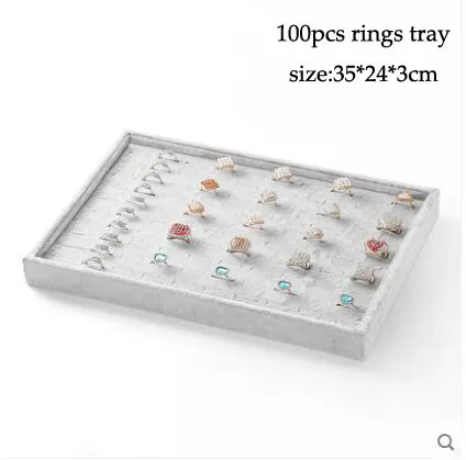 Grey Velvet Jewelry Tray Jewellery Organizer Storage Box Watch Holder Necklace Ring Earring Pendant Stand Series 220624
