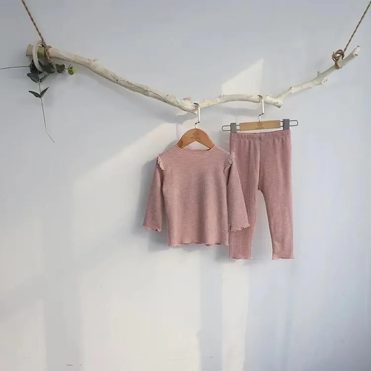 Baby Mädchen Kleidung Sets Herbst Langarm Rüschen Solide Gerippte Baumwolle T-shirts Neugeborenen Pyjamas Kleinkind Outfits