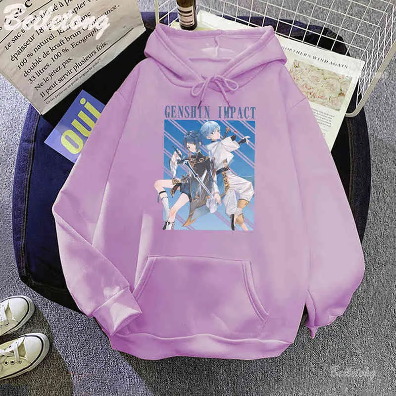 Genshin Impact Hoodie Anime Xingqiu und Chongyun Streetwear Frauen Open Adventure World Gedruckt Dropshipping Sweatshirt Pullover Y220713