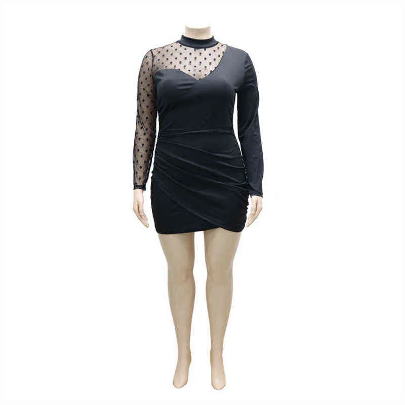 Robes grande taille femmes vêtements à manches longues automne vêtements maille sexy robe en dentelle élégante robe noire serrée en gros livraison directe L220601