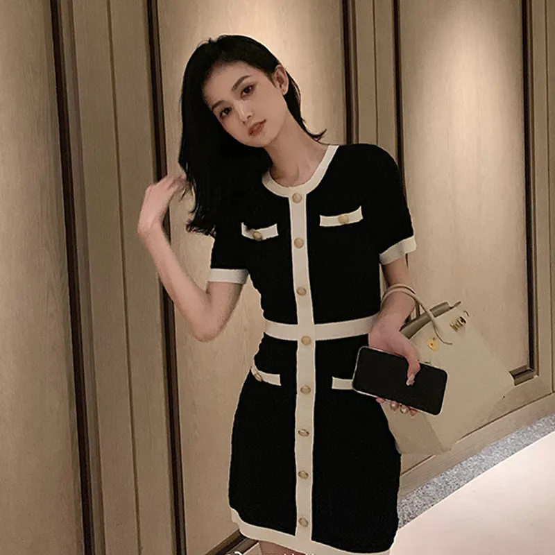 Elegancka koreańska sukienka wełniana impreza Summer Black Slimon Bodycon Mini Vestido Moda Feminina Ropa Mujer 12105 226014