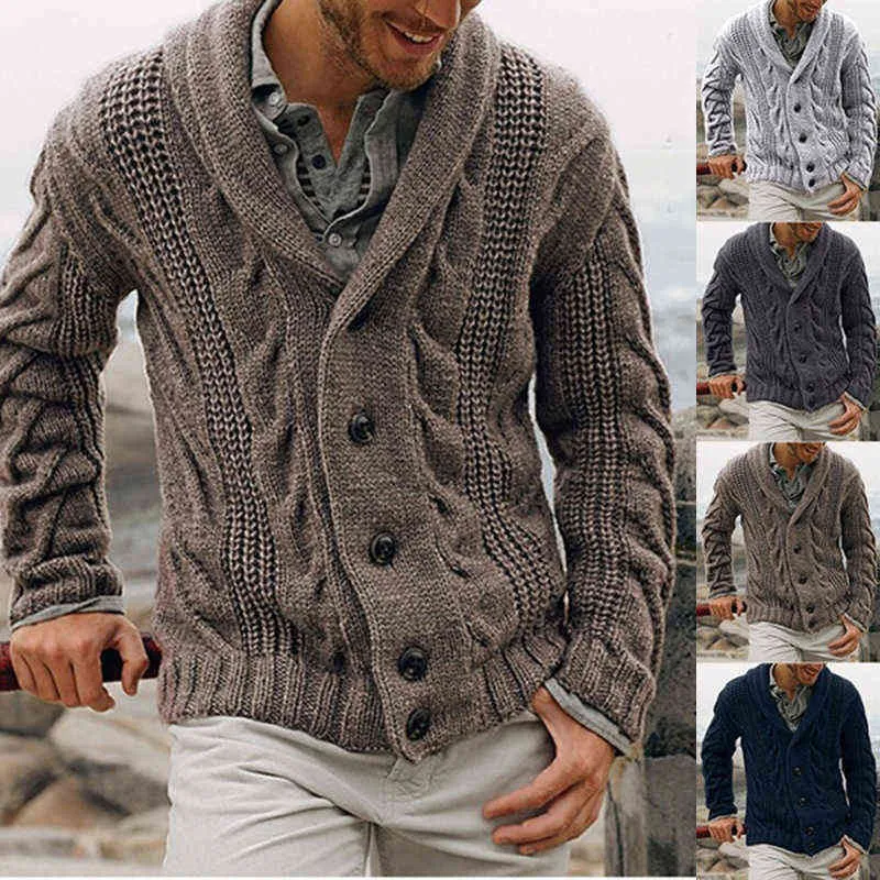 2022 Maglione casual da uomo autunno e inverno con risvolto Maglione a trecce multi-bottone giovanile L220730