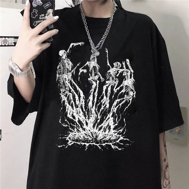 Sommer Goth Weibliche Horror Schädel Lose männer und frauenTshirt Punk Dark Grunge Streetwear gothic Top T-shirts Harajuku y2k kleidung 220615