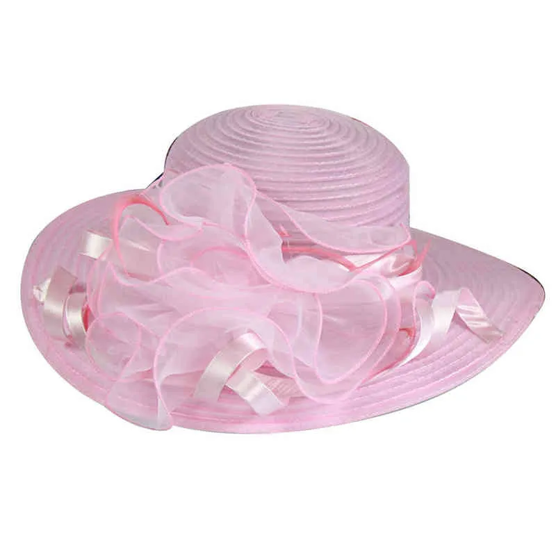 Moda Donna Organza Floreale a tesa larga Kentucky Derby Chiesa Abito a tesa larga Cappello da sole in paglia i G220301