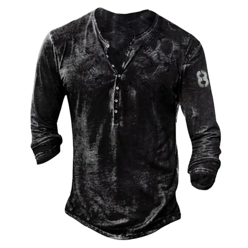 Bababuy Alta Qualidade Imitação de Algodão Camisetas Homens Manga Longa Estilo Punk Ops Oversized V Collar 66 3D Impresso 220618