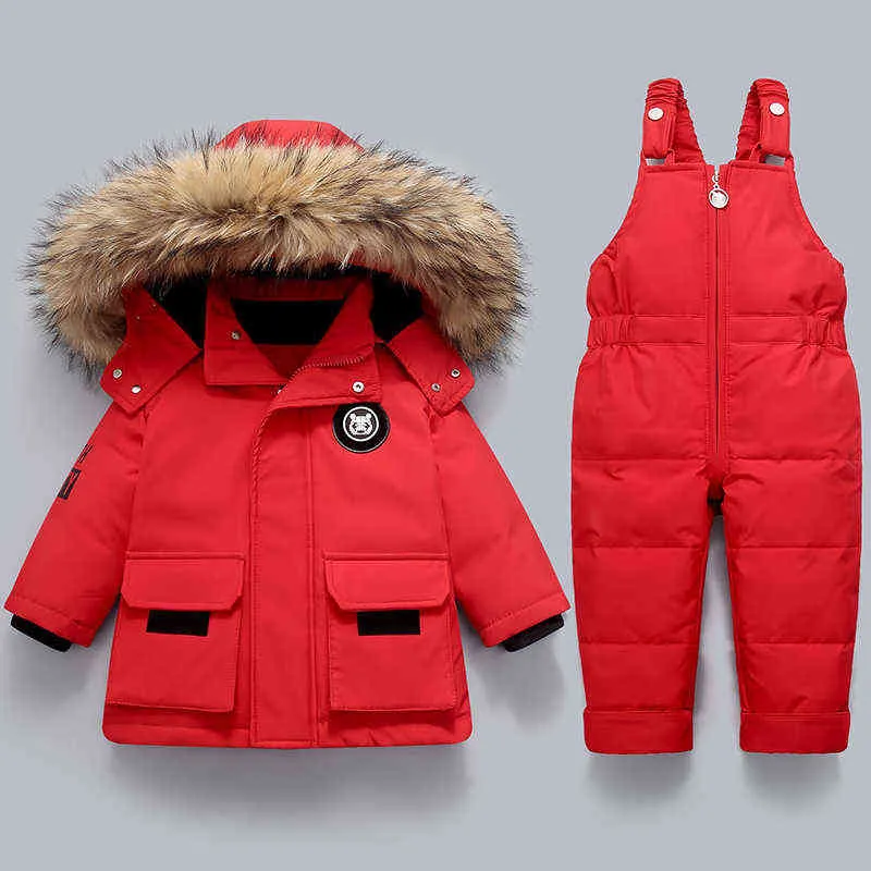 Boy Winter Set Warm Children Down Coat Fur Collar Girl Parka Suit Thicker Snowsuit Baby Jumpsuit Boys Coat Clothes 1-4Y J220718