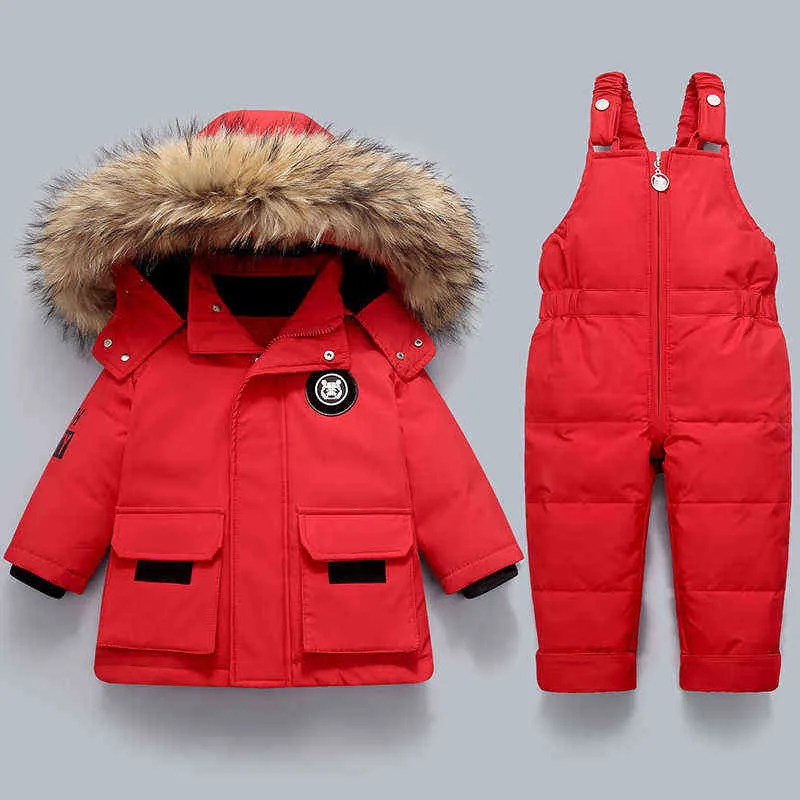 Pojkevinter set varma barn ner kappa päls krage flicka parka dräkt tjockare snöar baby jumpsuit pojkar kappa kläder 1-4y j220718