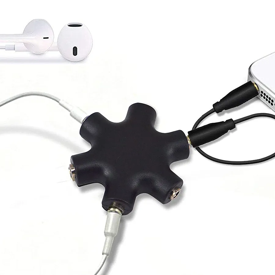 Adaptateur de répartiteur de câble Aux Audio 6 en 1 3.5mm Jack 1 mâle à 5 adaptateurs de partage de Port casque femelle pour téléphone portable MP3/4