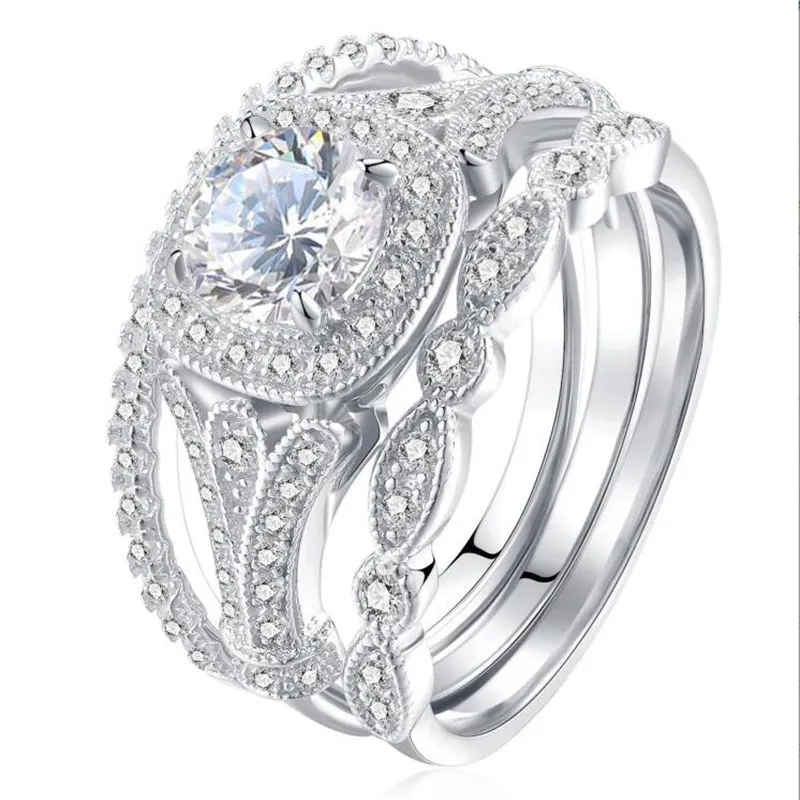 Maat 5-10 Topverkoop trouwringen Vintage sieraden 925 sterling zilver Ronde geslepen witte topaas CZ Belofte diamant Edelstenen Partij 2524
