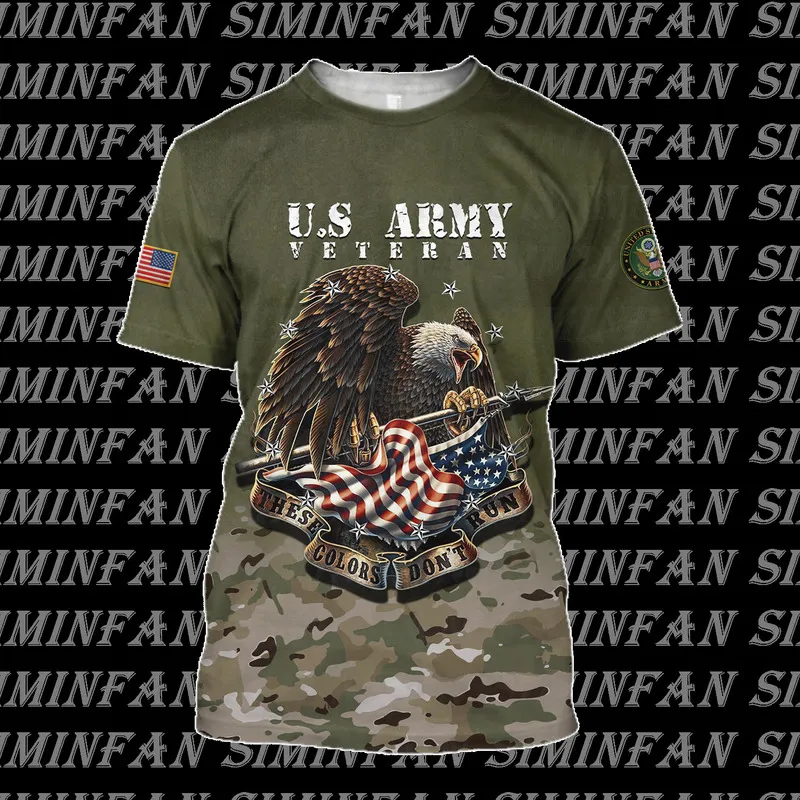 Nome personalizado US Veterano Camo 3D Men impresso Tshirts Casual Camisa de manga curta Casual Tee unissex harajuku top women streetwear 001 220704