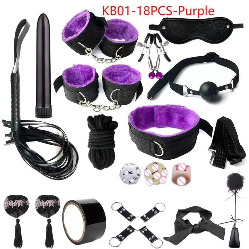 Beauty Items Volwassen SM BDSM Kits Volwassenen sexy Speelgoed Voor Vrouwen Handboeien Zweep Tepelklemmen Spanking Metalen Anale Plug Vibrator Roze