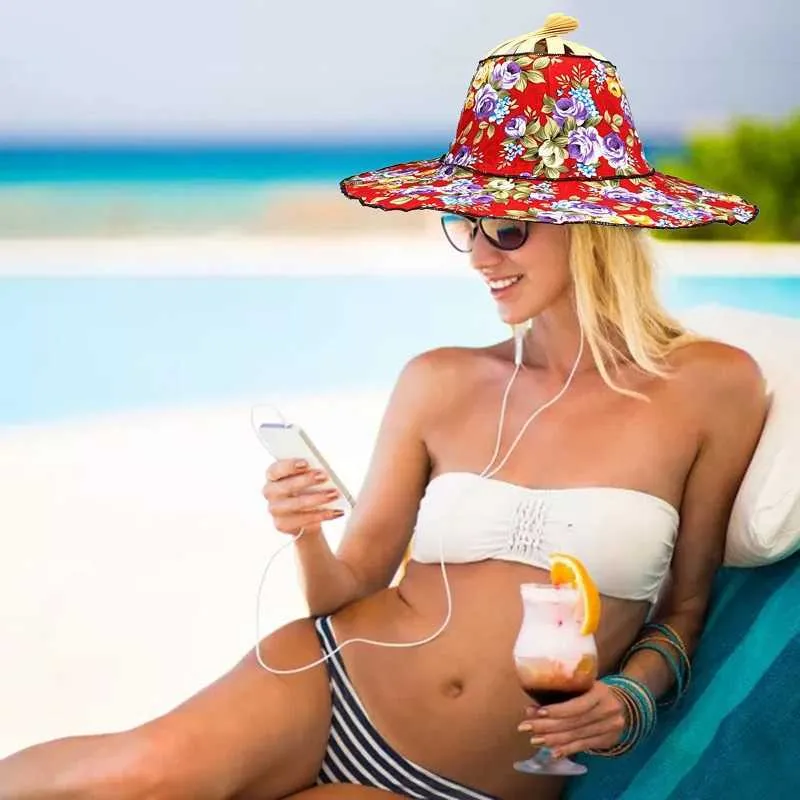 2022 Opvouwbare Hand Fan Sun 2 In1 Draagbare Floral Gedrukt Bamboe Hoed Outdoor Reizen Vrouwelijke Zee Holiday Sunhat Summer Caps