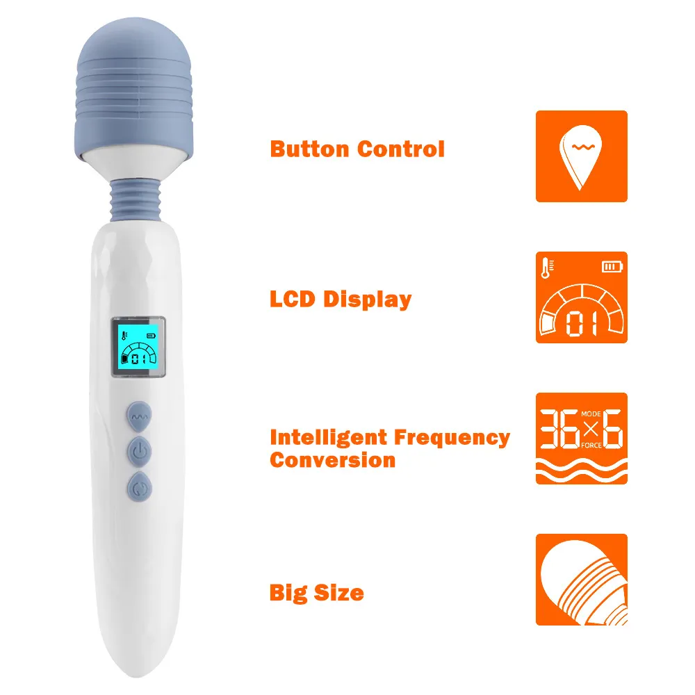 IKOKY Magic Wand Clitoris Stimulate 36 Speed LCD AV Stick Vibrator Female Masturbation Massager Heated G Spot sexy Toys