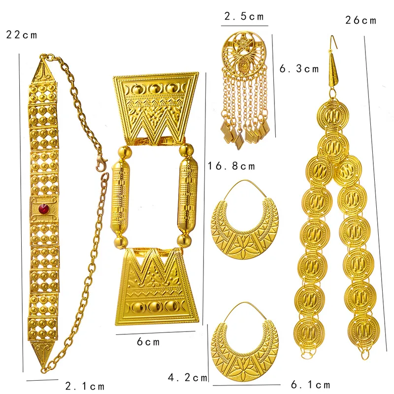 Ethlyn Ultimo colore oro rosso pietra rossa Donne eritrea tradizionali set di gioielli da sposa S112C 2207187133567