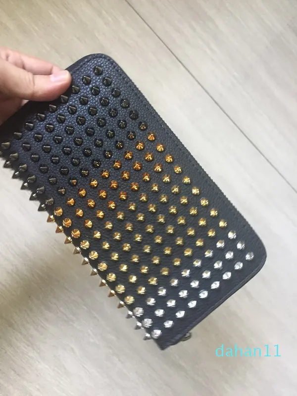 2022-Style Panelled Spiked Clutch Women Patent Real Leather Mixed Color Rivets bag Clutches Lady Long Purses with Spikes Men Walle222m