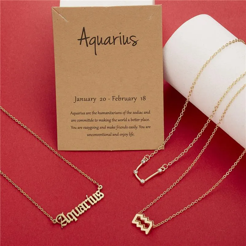Pendant Necklaces Set Cardboard Star Zodiac Sign 12 Constellation Charm Gold Color Necklace Aries Cancer Leo Scorpio JewelryP296n