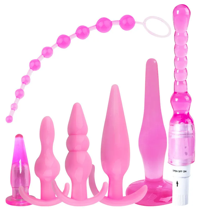 Vuxen Anal Sexig Toys 7st Pärlor Butt Plug Set Prostate Massage Flexibel Anus Expander med kulvibrator för par Gay