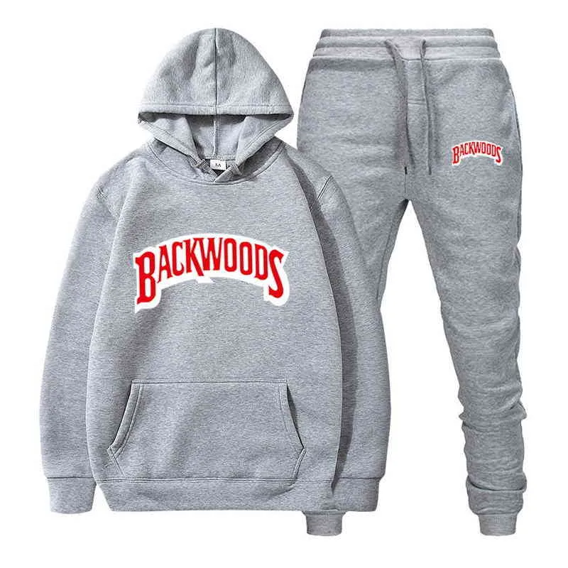 Fashion Brand Backwoods Men's Set Fleece Hoodie Pant Thick Warm Tracksuit Sportswear Hooded Track Suits Male Sweatsuit